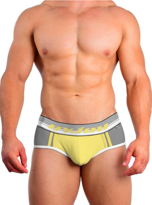 Men's Grey & Yellow Andy Briefs | Byjou Underwear
