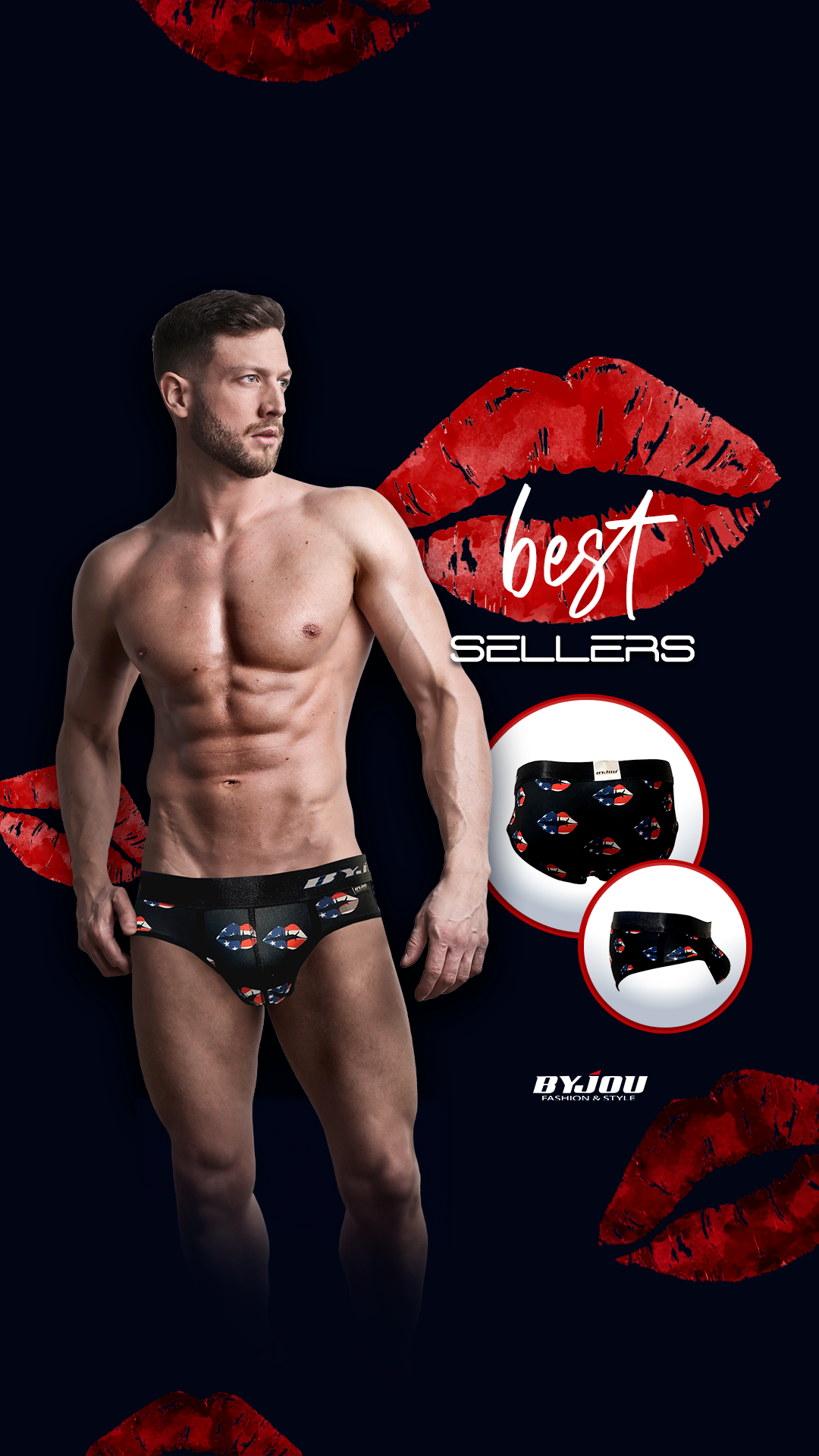 Boxer Men Brief Black Calzoncillo Lips Byjou NAUBYDIG16